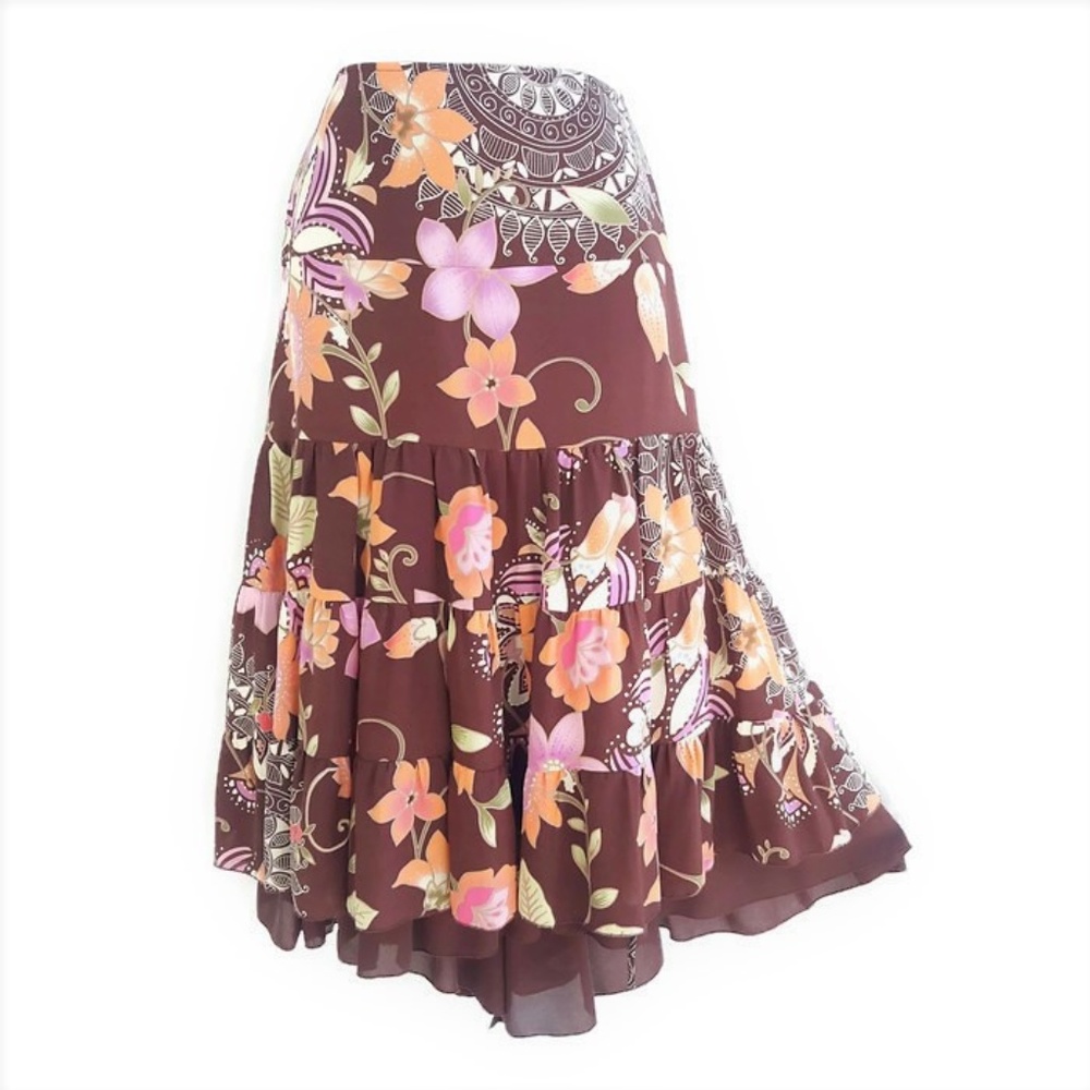 SiLK Vintage Bianca Nygard Petite Peasant Skirt Lined Tiered Silk Boho 12P